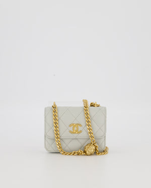 Chanel Mini Pearl Crush Wallet On Chain in Light Grey Quilted Lambskin Leather with Brushed Gold Hardware
