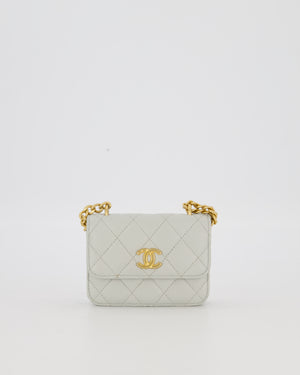 Chanel Mini Pearl Crush Wallet On Chain in Light Grey Quilted Lambskin Leather with Brushed Gold Hardware