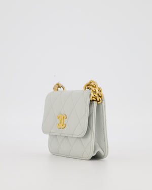 Chanel Mini Pearl Crush Wallet On Chain in Light Grey Quilted Lambskin Leather with Brushed Gold Hardware