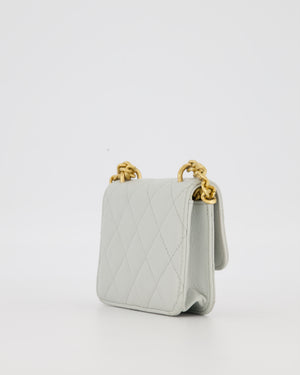 Chanel Mini Pearl Crush Wallet On Chain in Light Grey Quilted Lambskin Leather with Brushed Gold Hardware