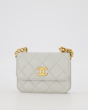 Chanel Mini Pearl Crush Wallet On Chain in Light Grey Quilted Lambskin Leather with Brushed Gold Hardware