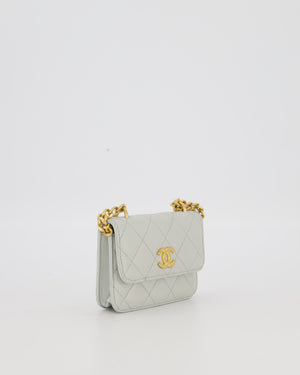 Chanel Mini Pearl Crush Wallet On Chain in Light Grey Quilted Lambskin Leather with Brushed Gold Hardware