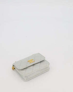 Chanel Mini Pearl Crush Wallet On Chain in Light Grey Quilted Lambskin Leather with Brushed Gold Hardware
