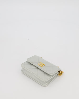 Chanel Mini Pearl Crush Wallet On Chain in Light Grey Quilted Lambskin Leather with Brushed Gold Hardware