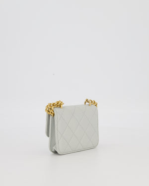 Chanel Mini Pearl Crush Wallet On Chain in Light Grey Quilted Lambskin Leather with Brushed Gold Hardware