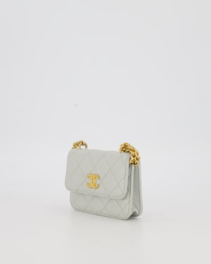 Chanel Mini Pearl Crush Wallet On Chain in Light Grey Quilted Lambskin Leather with Brushed Gold Hardware