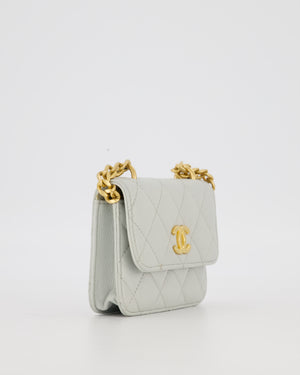 Chanel Mini Pearl Crush Wallet On Chain in Light Grey Quilted Lambskin Leather with Brushed Gold Hardware
