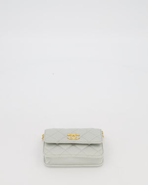 Chanel Mini Pearl Crush Wallet On Chain in Light Grey Quilted Lambskin Leather with Brushed Gold Hardware