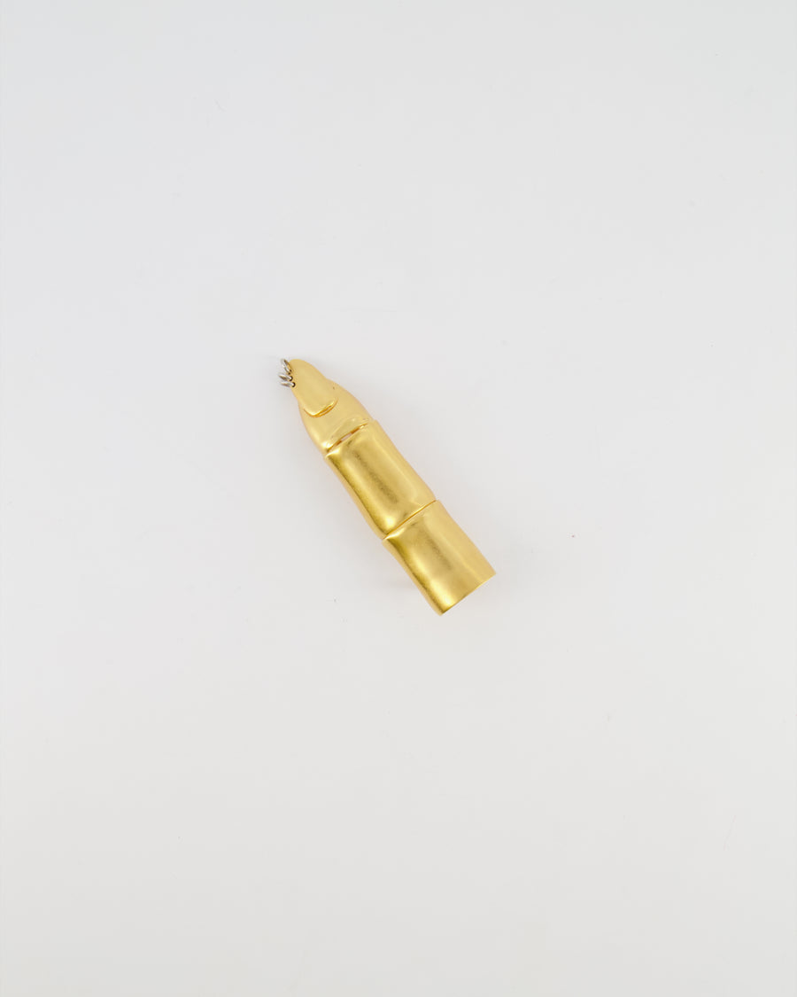 Schiaparelli Hammered Gold Brass Articulated Finger Ring with Silver Rings Detail Size 54