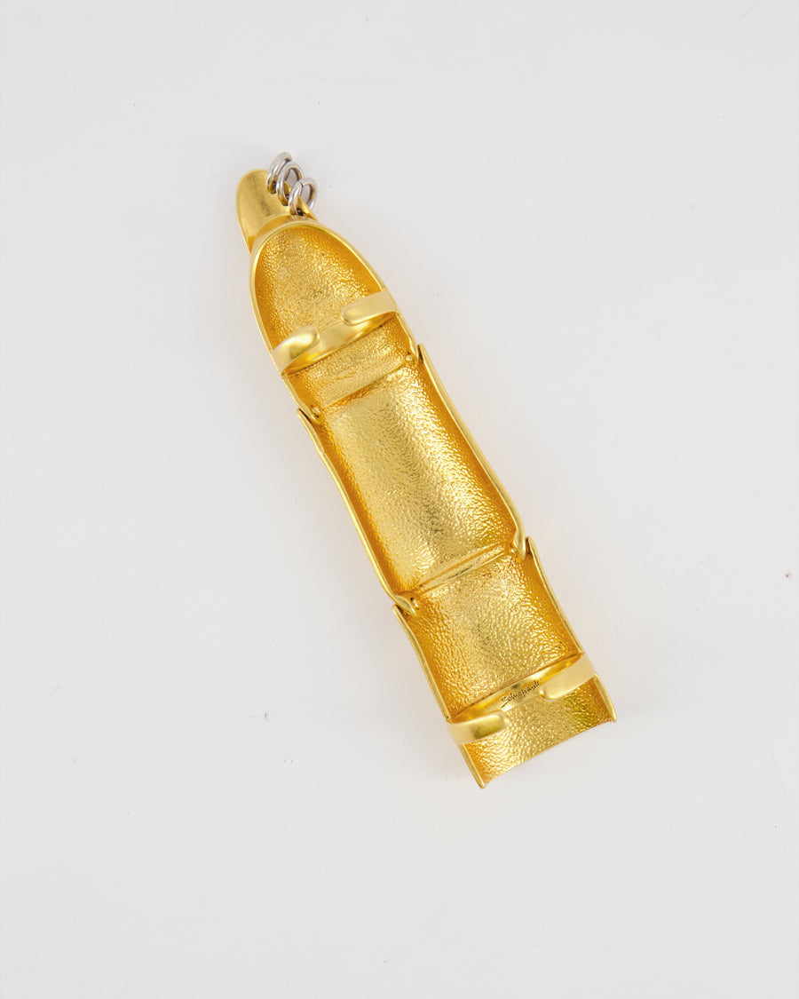 Schiaparelli Hammered Gold Brass Articulated Finger Ring with Silver Rings Detail Size 54