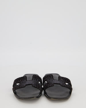 Hermès Oran Sandals in Noir Suede Goatskin with Rhinestone Detail Size EU 40