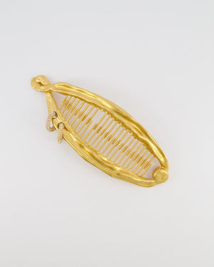 Schiaparelli Gold Textured Banana Hair Clip with Crystal Embellished Ring Details