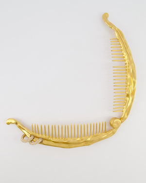 Schiaparelli Gold Textured Banana Hair Clip with Crystal Embellished Ring Details