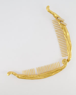 Schiaparelli Gold Textured Banana Hair Clip with Crystal Embellished Ring Details