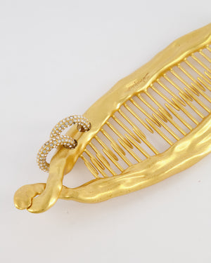 Schiaparelli Gold Textured Banana Hair Clip with Crystal Embellished Ring Details
