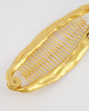 Schiaparelli Gold Textured Banana Hair Clip with Crystal Embellished Ring Details