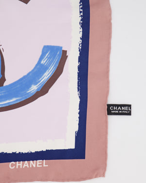 Chanel Vintage Multi-Colour Viva Coco Cuba Libre Graphic Silk Scarf with CC Logo Print Detail