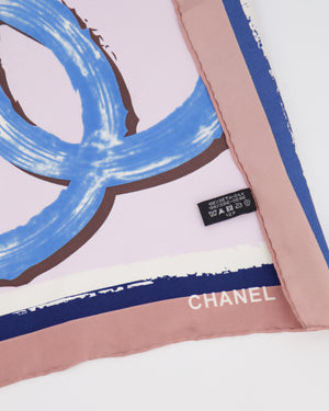 Chanel Vintage Multi-Colour Viva Coco Cuba Libre Graphic Silk Scarf with CC Logo Print Detail