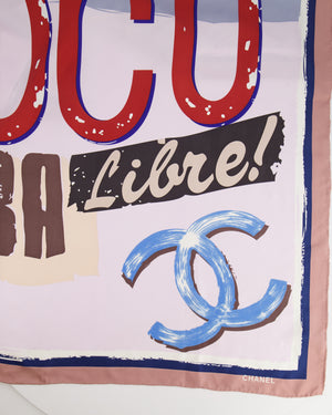 Chanel Vintage Multi-Colour Viva Coco Cuba Libre Graphic Silk Scarf with CC Logo Print Detail