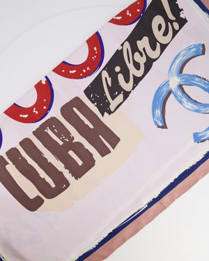 Chanel Vintage Multi-Colour Viva Coco Cuba Libre Graphic Silk Scarf with CC Logo Print Detail