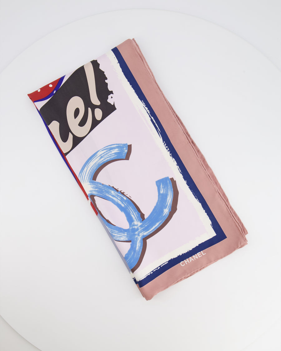 Chanel Vintage Multi-Colour Viva Coco Cuba Libre Graphic Silk Scarf with CC Logo Print Detail