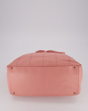Chanel Pink Medium Square Lax East West Chocolate Bar Bowling Shoulder Bag in Cavior Leather with Silver Hardware