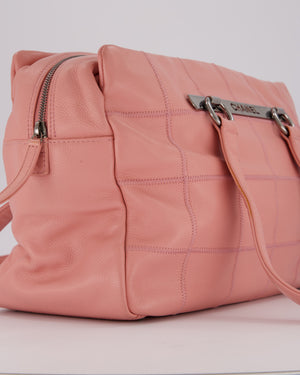 Chanel Pink Medium Square Lax East West Chocolate Bar Bowling Shoulder Bag in Cavior Leather with Silver Hardware