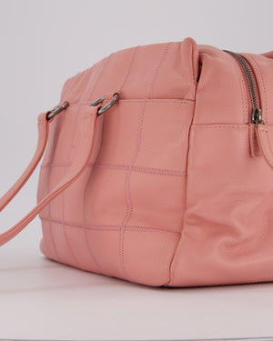 Chanel Pink Medium Square Lax East West Chocolate Bar Bowling Shoulder Bag in Cavior Leather with Silver Hardware