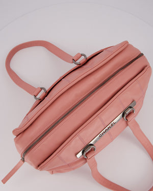 Chanel Pink Medium Square Lax East West Chocolate Bar Bowling Shoulder Bag in Cavior Leather with Silver Hardware