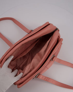 Chanel Pink Medium Square Lax East West Chocolate Bar Bowling Shoulder Bag in Cavior Leather with Silver Hardware