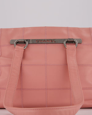 Chanel Pink Medium Square Lax East West Chocolate Bar Bowling Shoulder Bag in Cavior Leather with Silver Hardware