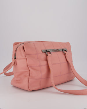 Chanel Pink Medium Square Lax East West Chocolate Bar Bowling Shoulder Bag in Cavior Leather with Silver Hardware