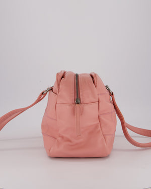 Chanel Pink Medium Square Lax East West Chocolate Bar Bowling Shoulder Bag in Cavior Leather with Silver Hardware