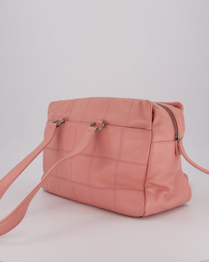 Chanel Pink Medium Square Lax East West Chocolate Bar Bowling Shoulder Bag in Cavior Leather with Silver Hardware