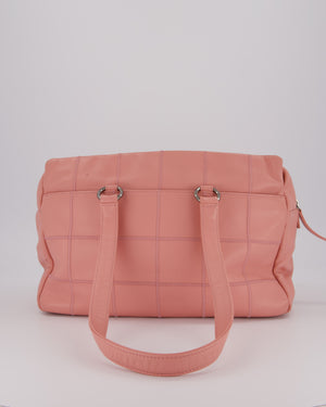 Chanel Pink Medium Square Lax East West Chocolate Bar Bowling Shoulder Bag in Cavior Leather with Silver Hardware