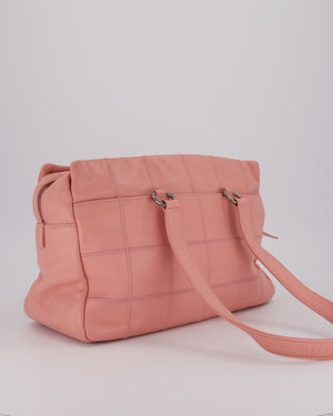 Chanel Pink Medium Square Lax East West Chocolate Bar Bowling Shoulder Bag in Cavior Leather with Silver Hardware