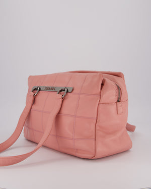 Chanel Pink Medium Square Lax East West Chocolate Bar Bowling Shoulder Bag in Cavior Leather with Silver Hardware