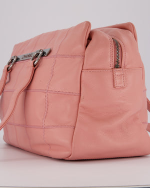 Chanel Pink Medium Square Lax East West Chocolate Bar Bowling Shoulder Bag in Cavior Leather with Silver Hardware