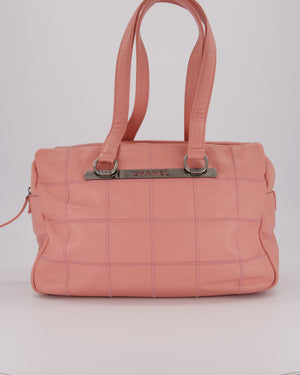 Chanel Pink Medium Square Lax East West Chocolate Bar Bowling Shoulder Bag in Cavior Leather with Silver Hardware