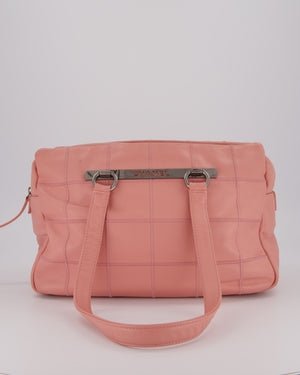 Chanel Pink Medium Square Lax East West Chocolate Bar Bowling Shoulder Bag in Cavior Leather with Silver Hardware