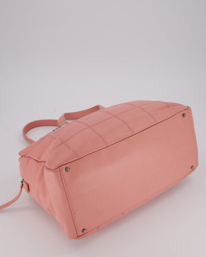 Chanel Pink Medium Square Lax East West Chocolate Bar Bowling Shoulder Bag in Cavior Leather with Silver Hardware