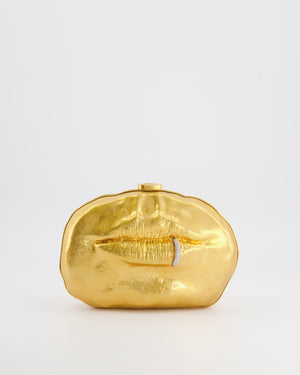 Schiaparelli Pierced Mouth Bijoux Minaudière Clutch Bag in Gold with Crystal Embellished Piercing Detail