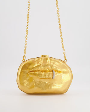 Schiaparelli Pierced Mouth Bijoux Minaudière Clutch Bag in Gold with Crystal Embellished Piercing Detail