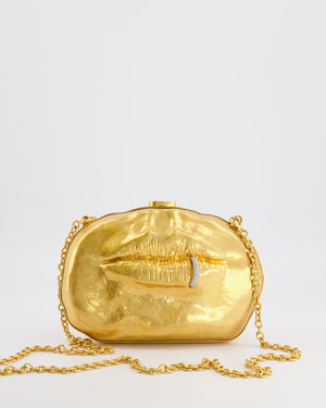 Schiaparelli Pierced Mouth Bijoux Minaudière Clutch Bag in Gold with Crystal Embellished Piercing Detail