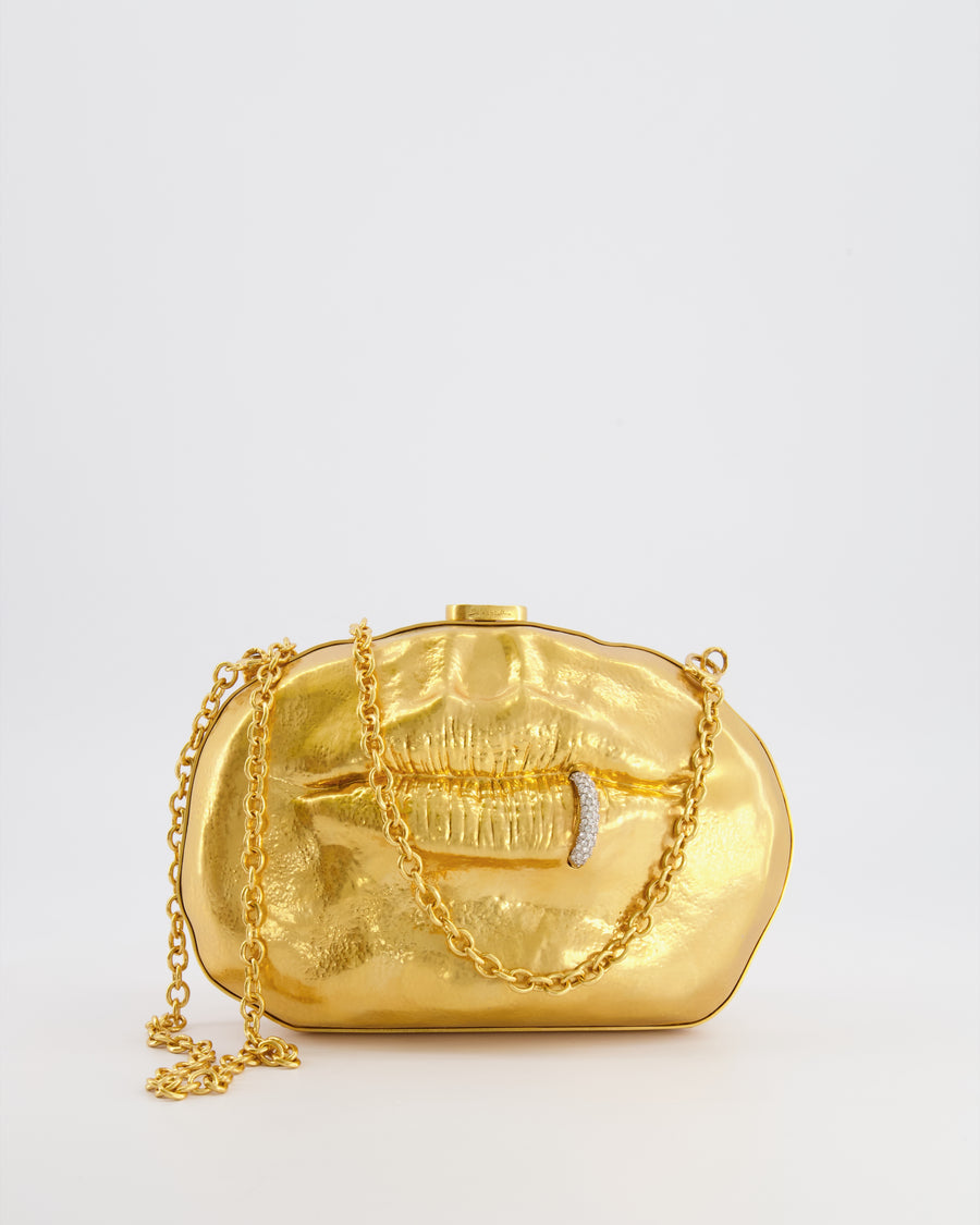 Schiaparelli Pierced Mouth Bijoux Minaudière Clutch Bag in Gold with Crystal Embellished Piercing Detail