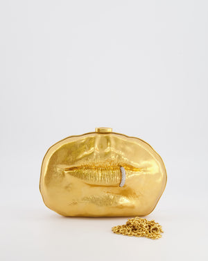 Schiaparelli Pierced Mouth Bijoux Minaudière Clutch Bag in Gold with Crystal Embellished Piercing Detail