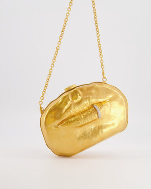 Schiaparelli Pierced Mouth Bijoux Minaudière Clutch Bag in Gold with Crystal Embellished Piercing Detail