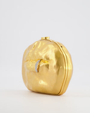 Schiaparelli Pierced Mouth Bijoux Minaudière Clutch Bag in Gold with Crystal Embellished Piercing Detail