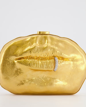 Schiaparelli Pierced Mouth Bijoux Minaudière Clutch Bag in Gold with Crystal Embellished Piercing Detail