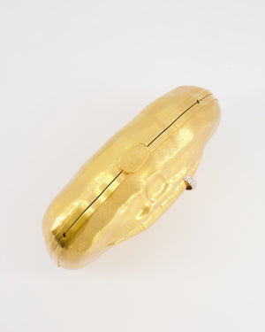 Schiaparelli Pierced Mouth Bijoux Minaudière Clutch Bag in Gold with Crystal Embellished Piercing Detail
